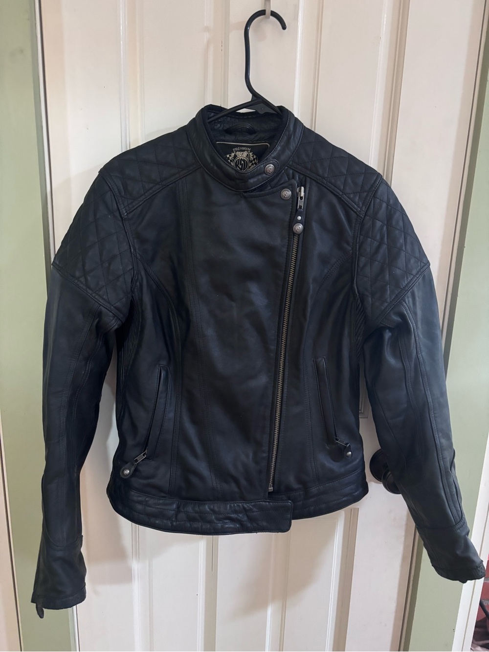 Black Quilted Leather Moto Jacket ROLAND SANDS RIOT CE rocker style
